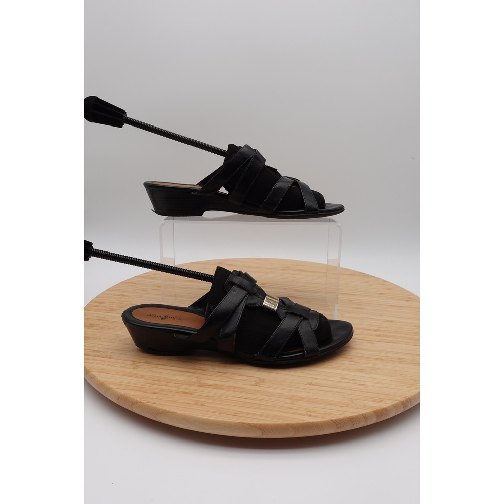 Jaclyn Smith Sandals Womens Size 9 40 Black Strappy Wedge Slide Shoes Casual